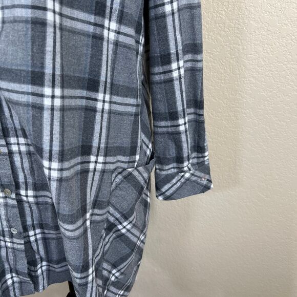 Zara  gray plaid tunic top button up collar flannel long sleeve academia size L - Picture 5 of 16